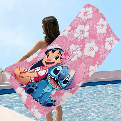 1pc Lilo & Stitch Beach Towel - Pink Floral Design, Soft Microfiber, Perfect for Yoga, Travel, Swimming, Beach, Fitness, Camping, Bathroom - Ideal Valentine'S Day & Birthday Gift, Beach Accessories | Playful Design | Durable