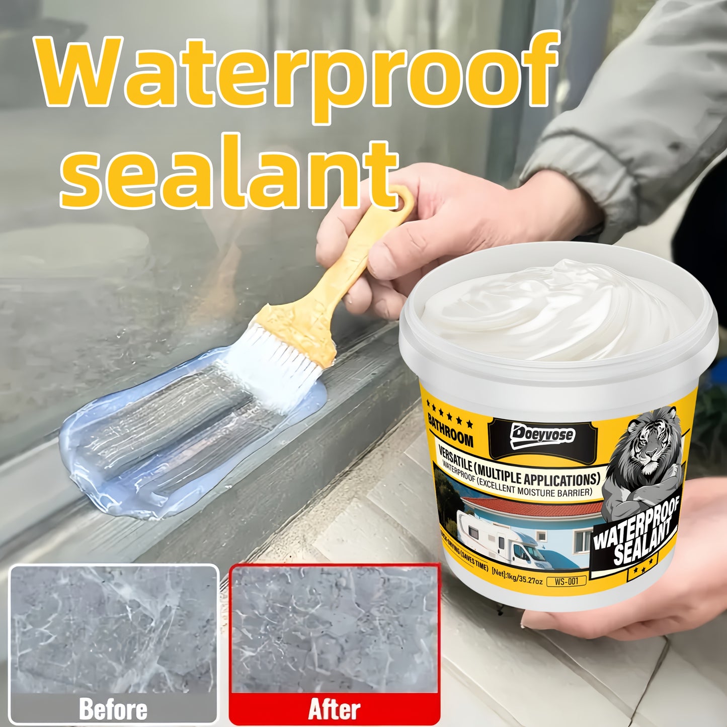 Doeyvose 1kg/35.28oz Heavy-Duty Waterproof Sealant - White Quick-Dry Multi-Purpose Instant Leak Repair for Roofs, Floors,, RV, Boat, Shower - Strong Bonding Agent, Paintable & Coating (No Color Change)