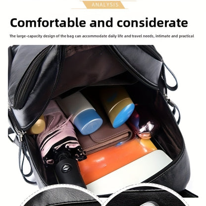 Women'S Genuine Leather Backpack - Elegant Minimalist Purse with Adjustable Shoulder Straps & Zipper Closure, Spacious Interior Compartment - for Work, Travel, School, Everyday Use - Available in Black, Red, Blue, Purple - Du