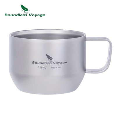 Boundless Voyage 200ml Titanium Double Wall Mug – Ultralight, Durable, Portable Coffee Cup with Handle for Travel, Camping & Outdoor Adventures, Travel Coffee Mug | Modern Minimalist Mug | Titanium Construction, Coffee Trav
