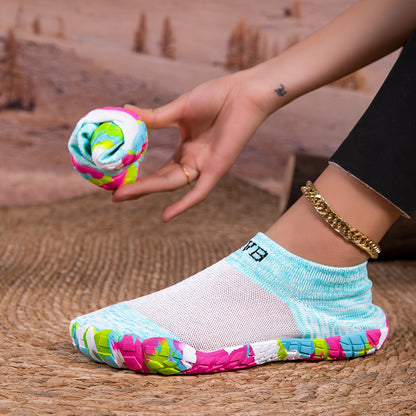 ZVB Women's All-Terrain Water Shoes - Slip- Rubber Sole & Arch, Breathable Quick- Slip-On/Wear, Lightweight Cushioned Insole for Swimming, Yoga, Surfing, Hiking, Beach - All-Season Indoor/ Aquatic Shoes with Elastic Woven Upp
