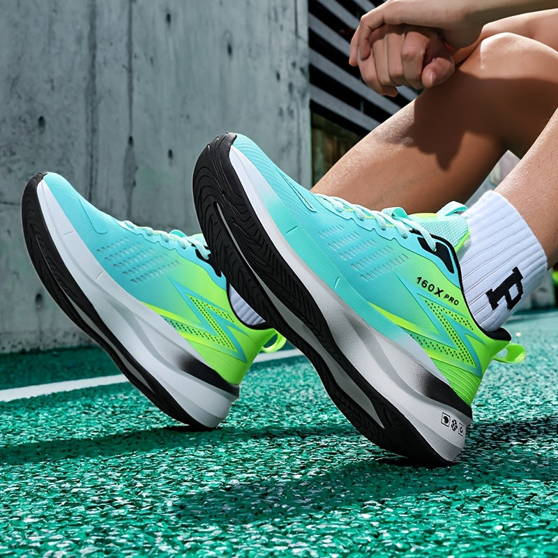 Men's Lightweight Breathable Hiking & Running Shoes - Trail, Gym, Road Shoes - Turquoise & Neon Green Accents - All-Season Outdoor Sneakers - Cushioned MD Sole - Lace-Up Closure - Compatible with Women's Compatible Partners -