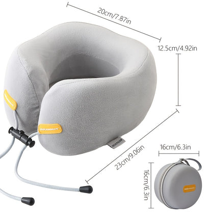 Polyurethane Foam Travel Neck Pillow - Ergonomic U-Shaped Contour Design with Adjustable Strap & 3 Fluffy Earplugs, Medium-Soft Grey Flannel Cover for Airplane, Car, Office & Home Use, Neck Pillow for Travel for Plane, Car Sl