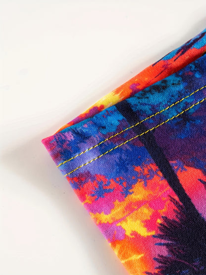 5pcs ESSMO Men'S Light Luxury Boxer Briefs - Vibrant Tropical Sunset & Palm Tree Design, Medium Stretch Fabric, Comfortable & Stylish Underwear, Relaxed Fit Boxers|Tropical Print Boxers|Stretchable Fabric