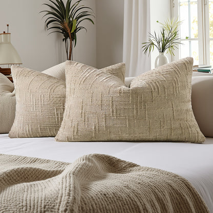 2pcs, Chenille Throw Pillow Covers Set of 2 Thick Textured Slubby Couch Pillow Covers Farmhouse Accent Modern Neutral Decorative Pillow Cases for Bed Sofa, Living Room, Machine Washable