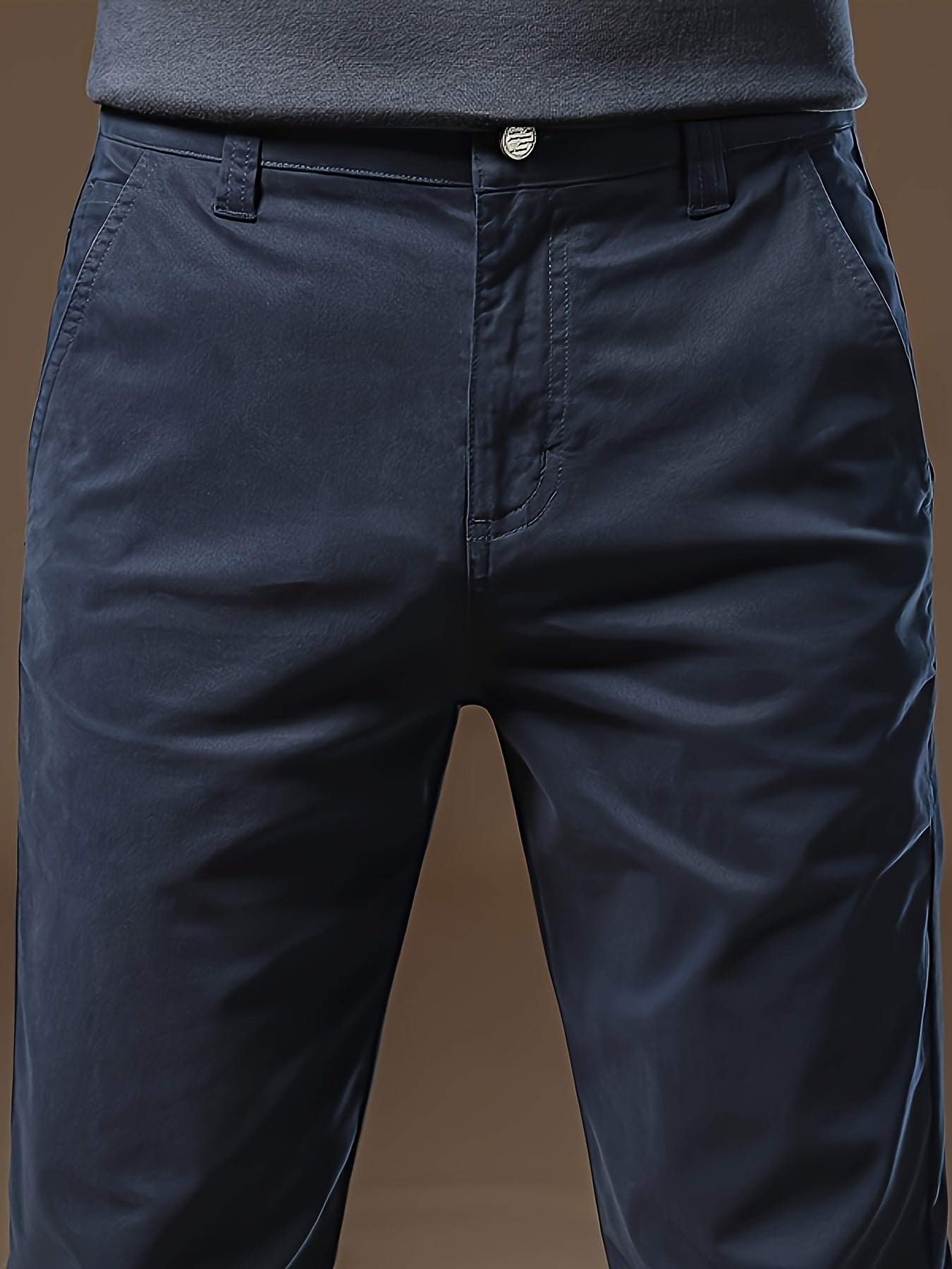 Men's Solid Navy Blue Straight-Leg Dress Pants - All-Season Full-Length Formal & Business Casual Trousers with Zipper Closure, Machine Washable, Durable Comfort Fit for Office, Semi-Formal & Casual Attire - Versatile Solid Co