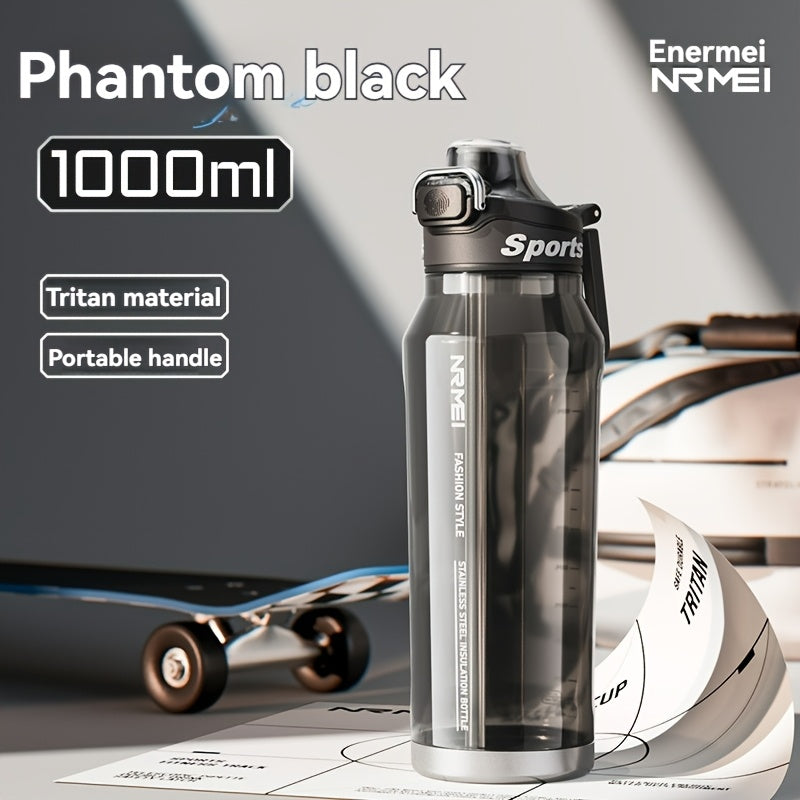 Garrafa de água desportiva NRMEi com palhinha, tampa flip-top e pega portátil - Design durável, resistente a impactos e antiderrapante para ginásio, atividades ao ar livre e hidratação. Acabamento brilhante e elegante. Material livre de BPA.