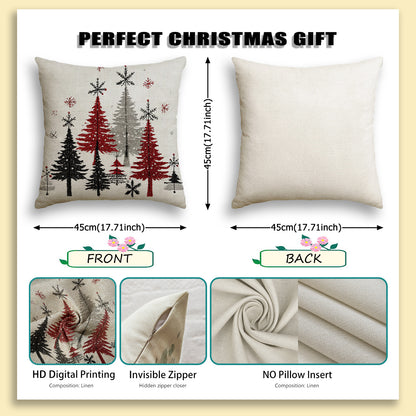 2pcs Christmas Winter Tree Throw Covers, Minimalist Beige Background with Snowflake Design, 40.64x45.72 cm Single-Sided Printed Holiday Decor for Sofa, Living Room &amp; Bedroom (No Insert), Christmas Throw Pillows, Pink And Whit