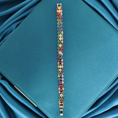 Elegant Boho-Chic Multicolor Geometric Zirconia Watch Clasp Chain Bracelet for Women - Perfect for Everyday &amp; Vacation Parties