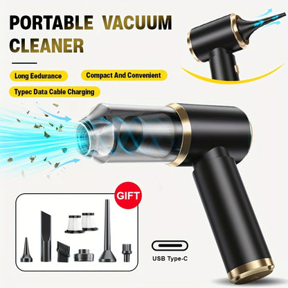 Cordless Car Vacuum Cleaner with USB Charging, One-Button Operation & 4-in-1 Function (Suction, Water Blending, Blow, Vacuum, Clean) - Wireless Handheld Vacuum with 4-in-1 Nozzle, Portable Vacuum for Home/Car Use, Cordless Ca