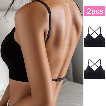 2pcs Seamless U-Backless Sports Bra Set, Breathable Comfortable Crop Top With Adjustable Straps For Yoga And Fitness
