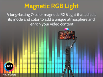 Smart X Complete Combo1 Three-Axis Stabilizer Compatible with Android&Phone 12 13 14 15 16 Pro Max Comes with Portable Carrying Bag Retractable Tripod RGB Fill Light AI Tracking 360 Degree Rotation Multi-Angle Shooting Gestur