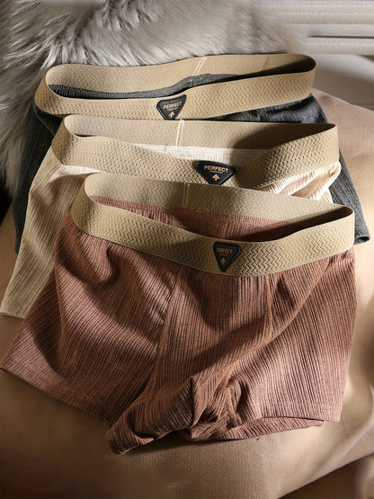 4pcs Men's Cotton Boxer Briefs - Breathable Soft Underwear with Elastic Waistband & Geometric Pattern, Multi-Color (Beige/Navy/Dark Grey/Light Brown) - Plus Size Youth & Adult Casual & Running Shorts - Machine Washable Light