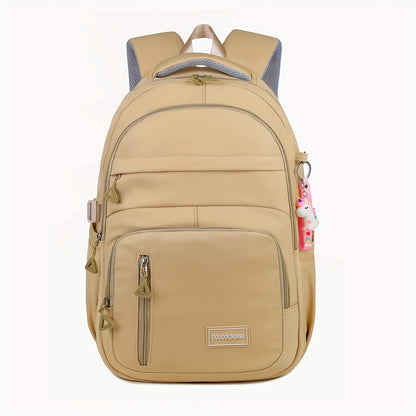 Large Capacity Double Shoulder Bag, Solid Color Fashion Casual Nylon Laptop Backpack with Adjustable Straps, Women's Stylish Versatile Cute Schoolbag