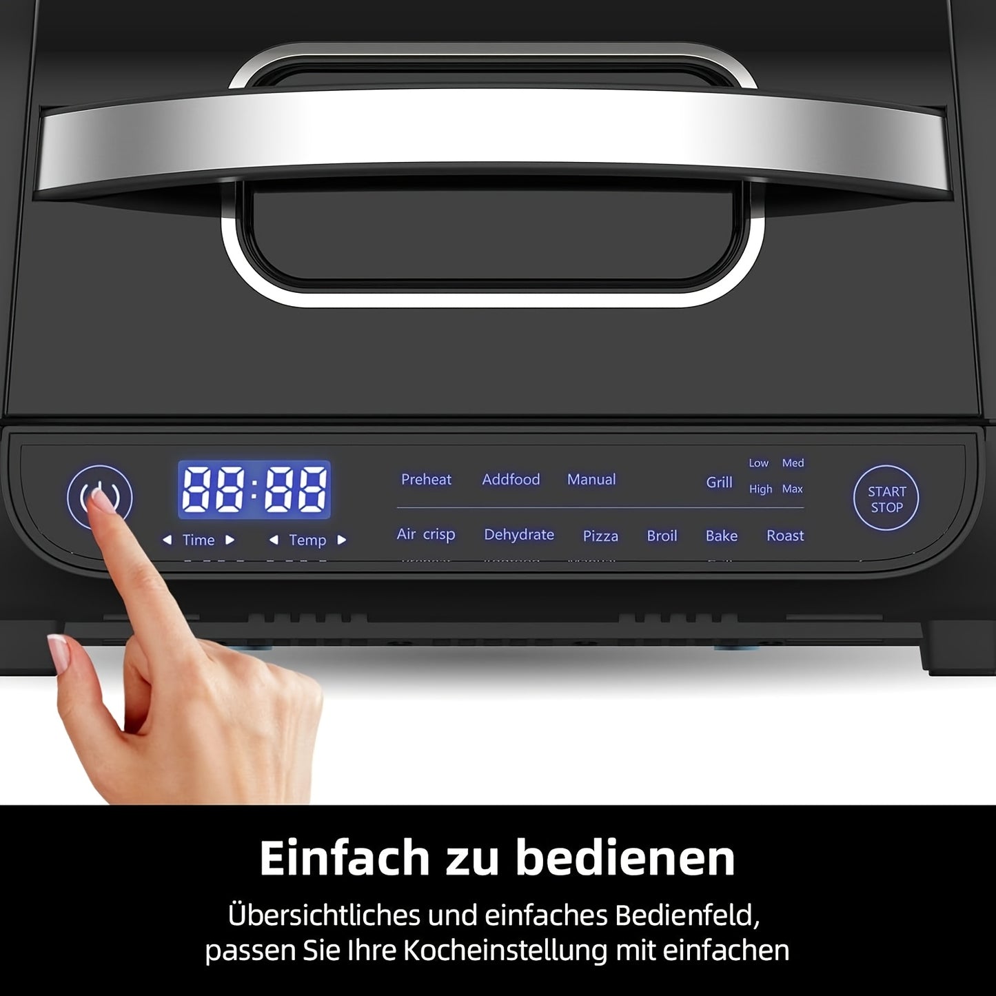 8-in-1 Grill Hot Air Fryer, 6L Capacity Airfryer, Electric Grill with Touch Control, 120-Minute Timer, 1700W, Black