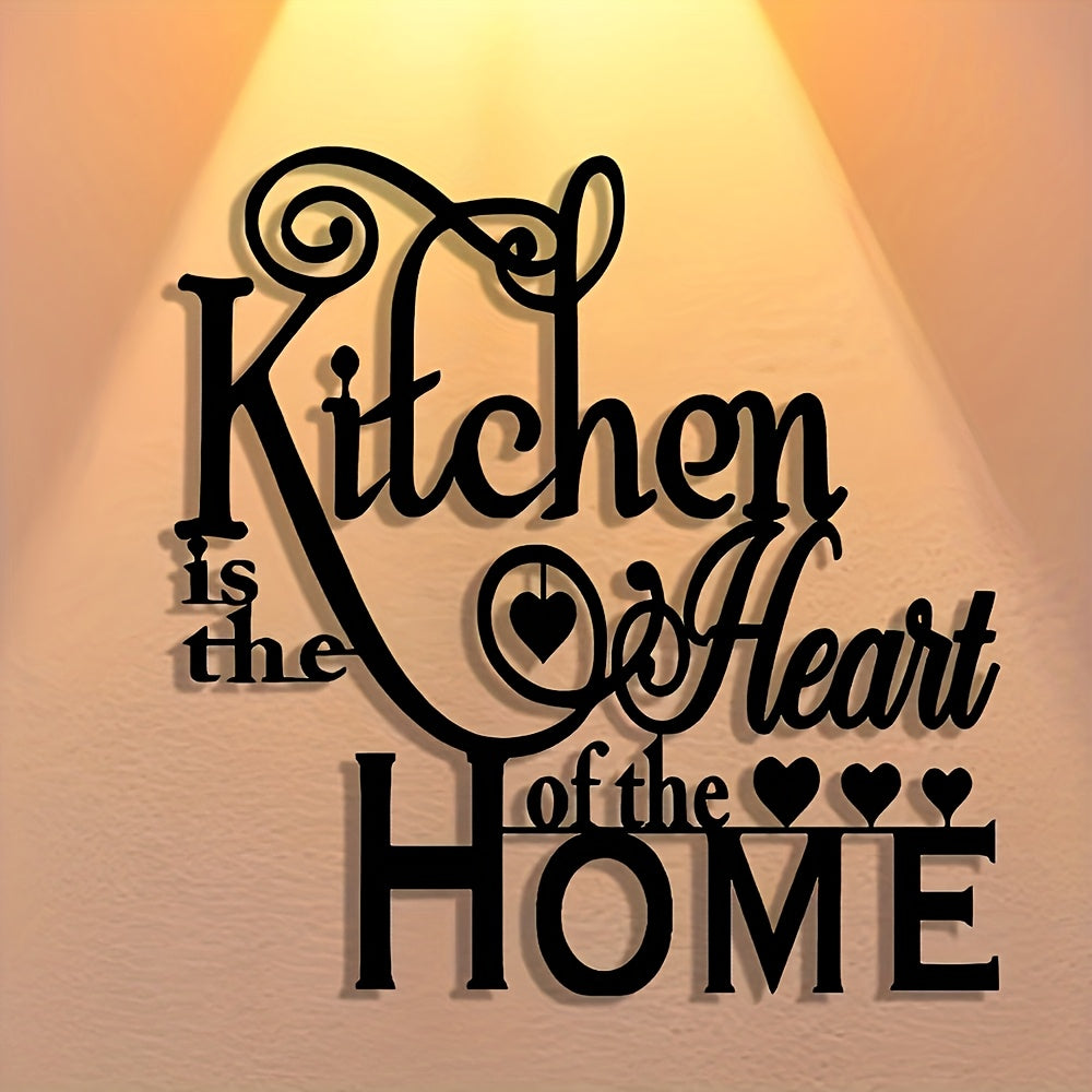 2D Flat, 1pc "Kitchen is the Heart of the Home" Metal Wall Decor - Elegant Script Kitchen Sign with Heart Accents - Durable Metal Art Plaque for Home, Cafe, Restaurant, Bar - Warming Gift for Cooks and Home Decorators, Cafe
