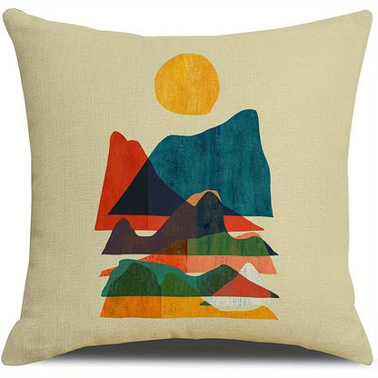 4pcs  Abstract Sunset Linen Throw Pillow Covers  Decorative Square Boho Abstract Pillow Cases 18x18 Inches Farmhouse Sunset Cushion Covers for Sofa Couch Home Decoration