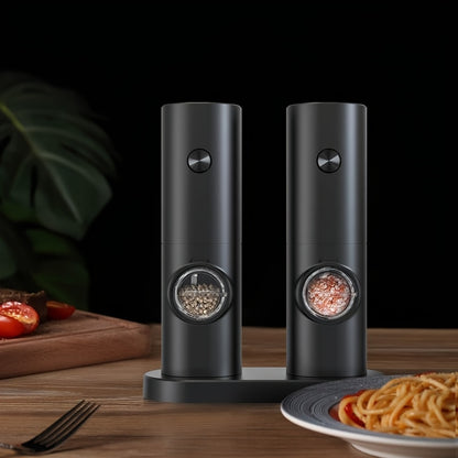 2pcs Electric Salt and Pepper Grinder Set with Adjustable Seam/Fineness, One-Touch Operation, (/Battery), Compact and Portable Base with ABS Housing &amp; Black/White Design, Ideal Gift