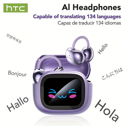 1pc HTC NE32 AI Translation Headset with 134+ Language Support, Wireless 6.0 Wireless, Touch Controls & Built-in Mic, Real-Time Translation Device for Travel, Business, Study, Sports - Compatible with Smartphones (USB-C Charg