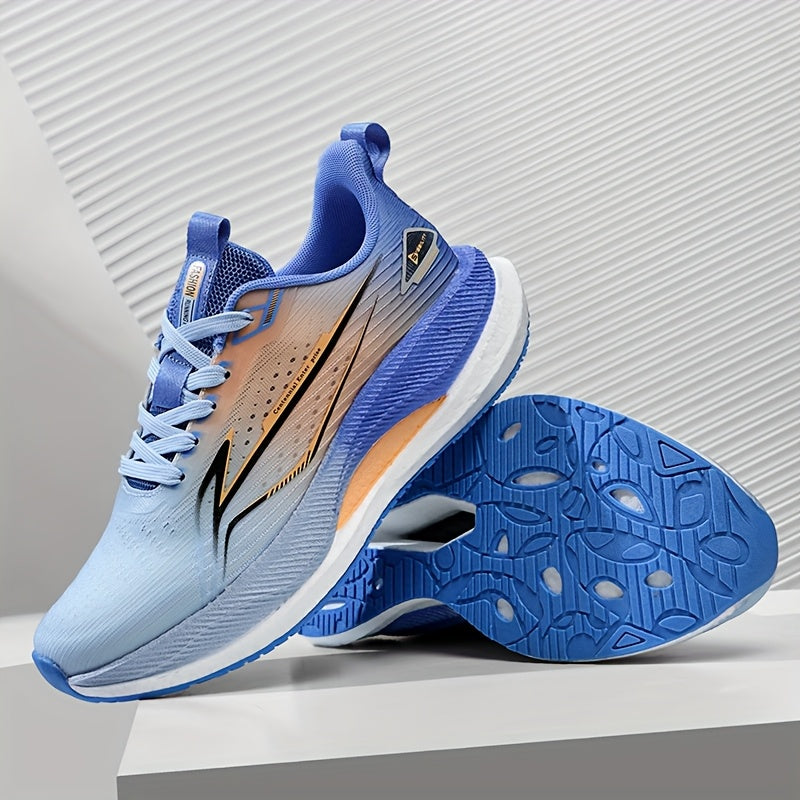 Men's All-Season Running Shoes - Breathable Knit Gym Sneakers with Cushioned MD Sole, Non-Slip Grip - Lightweight Sneakers for Marathon, Training, Everyday - White/Green/Orange Accent - Lace-Up Closure, Marathon Footwear, Geo