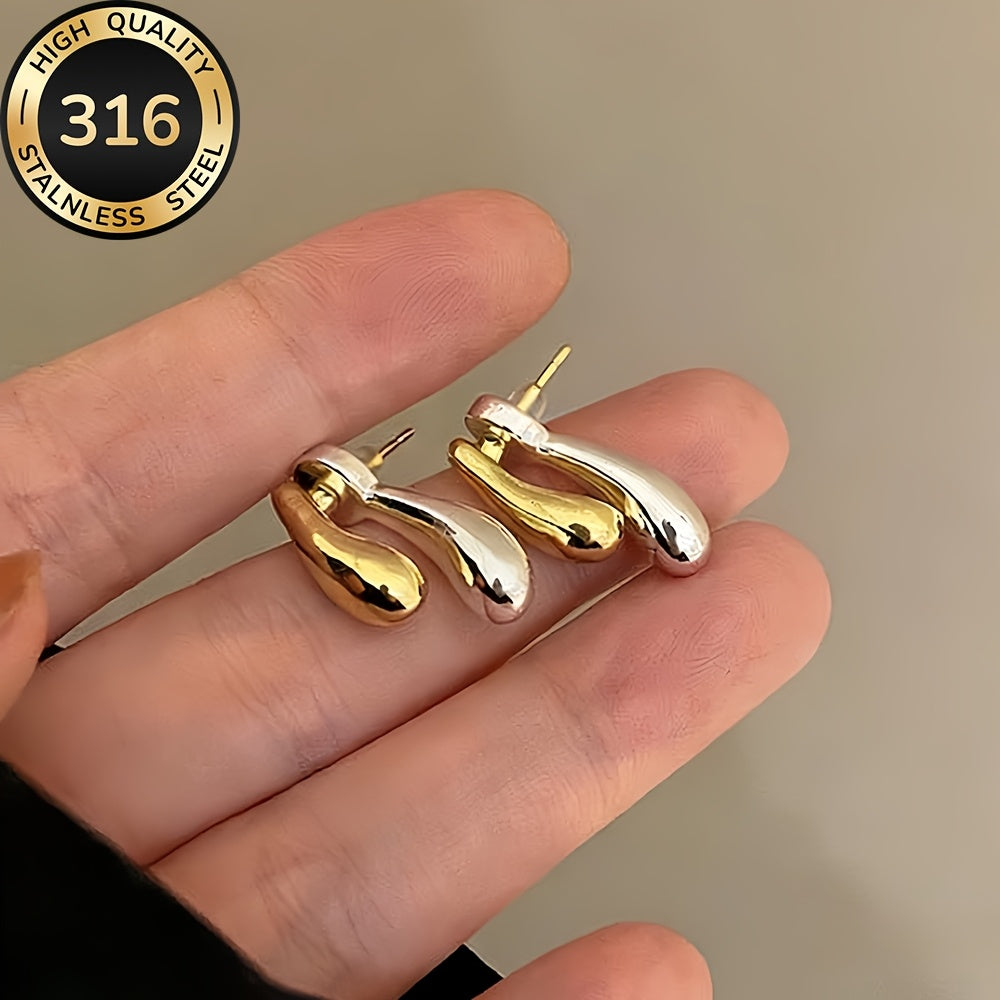 AIVEO Women's Hypoallergenic Stainless Steel KC Golden Plated (KC Golden) Teardrop Earrings - Anti-Fade Sensitive Beige Dainty Studs, Minimalist Elegant Drop Jewelry for Daily Wear, Parties & Sensitive Nose/Piercing, Year-Rou