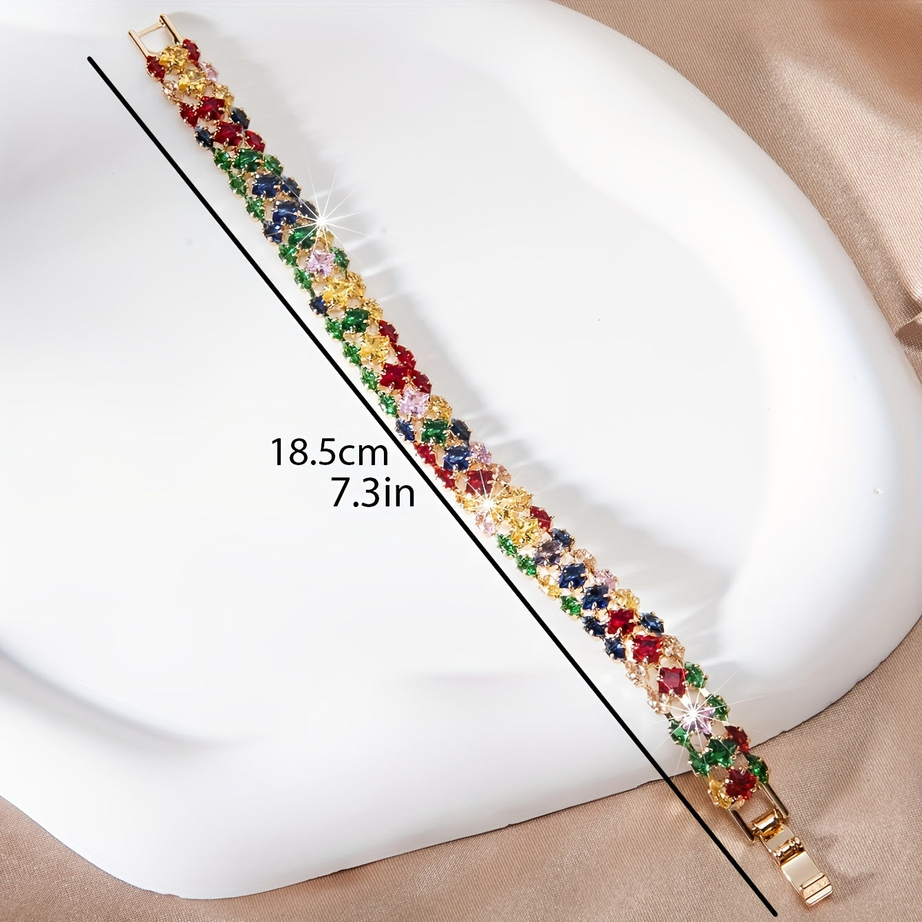 Elegant Boho-Chic Multicolor Geometric Zirconia Watch Clasp Chain Bracelet for Women - Perfect for Everyday &amp; Vacation Parties