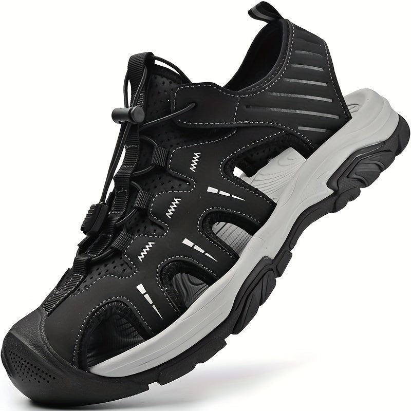 Sandálias de cor sólida para homem, com bico fechado e respiráveis, confortáveis, antiderrapantes e com sola de borracha durável, ideais para a praia e água no verão.