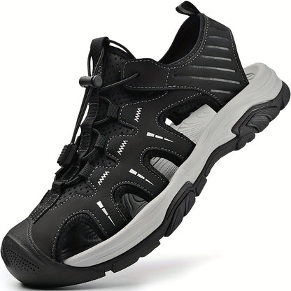 Sandálias de cor sólida para homem, com bico fechado e respiráveis, confortáveis, antiderrapantes e com sola de borracha durável, ideais para a praia e água no verão.