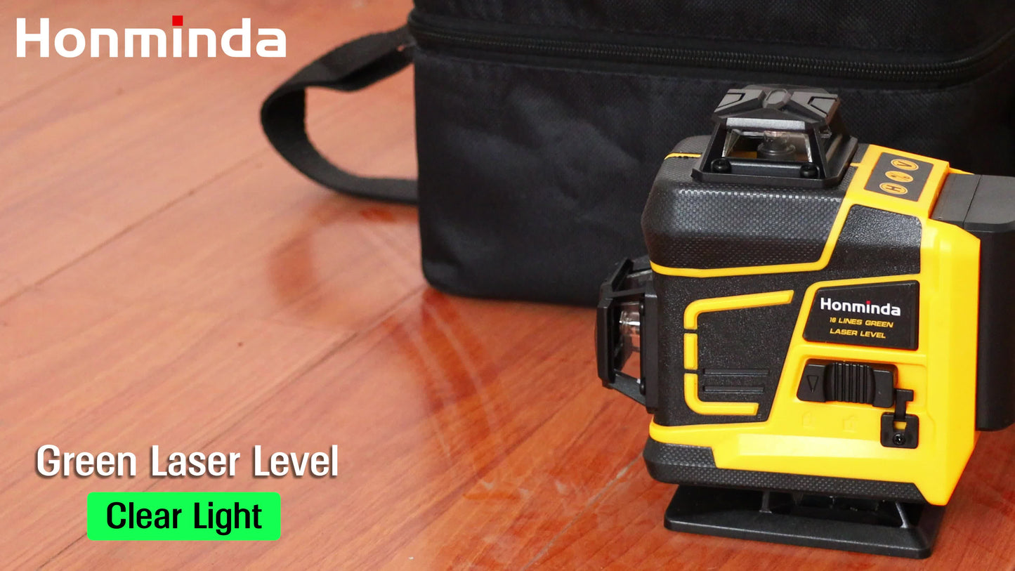 Honminda 16-Line 360° Self-Leveling Laser Level with Green Beam, 4x360° Vertical/Horizontal Cross Lines, Rechargeable Battery & Remote Control, Lifting Base & Tripod Included for Construction, Photography, Videography, Vide