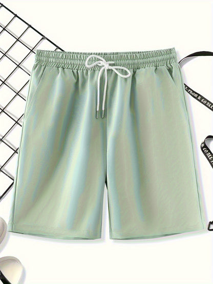 3pcs Men'S Plus Size Casual Shorts Set - White with Black Spider Web Print, Drawstring Waist, Non-Stretch Fabric, Perfect for Beach or Sports, Beach Shorts | Sporty Style | Woven Texture
