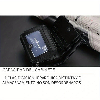 1pc Men's Short Multi-Card Slots Three-fold Zipper Coin Pocket Wallet Fashion Thin Card Bag Give Gifts To Men On Valentine's Day