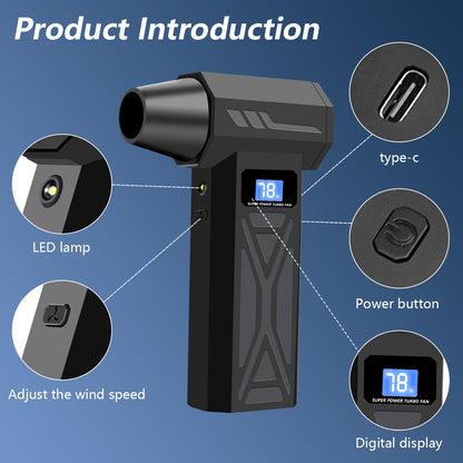 130000RPM Violent Turbofan, Intelligent Display Screen with 4-speed Adjustable, Including 5 Hair Dryers, 4000mAh High-capacity Battery, The Best Holiday Gift for Portable Air Blowers Suitable for Computers, Keyboards, Outdoor