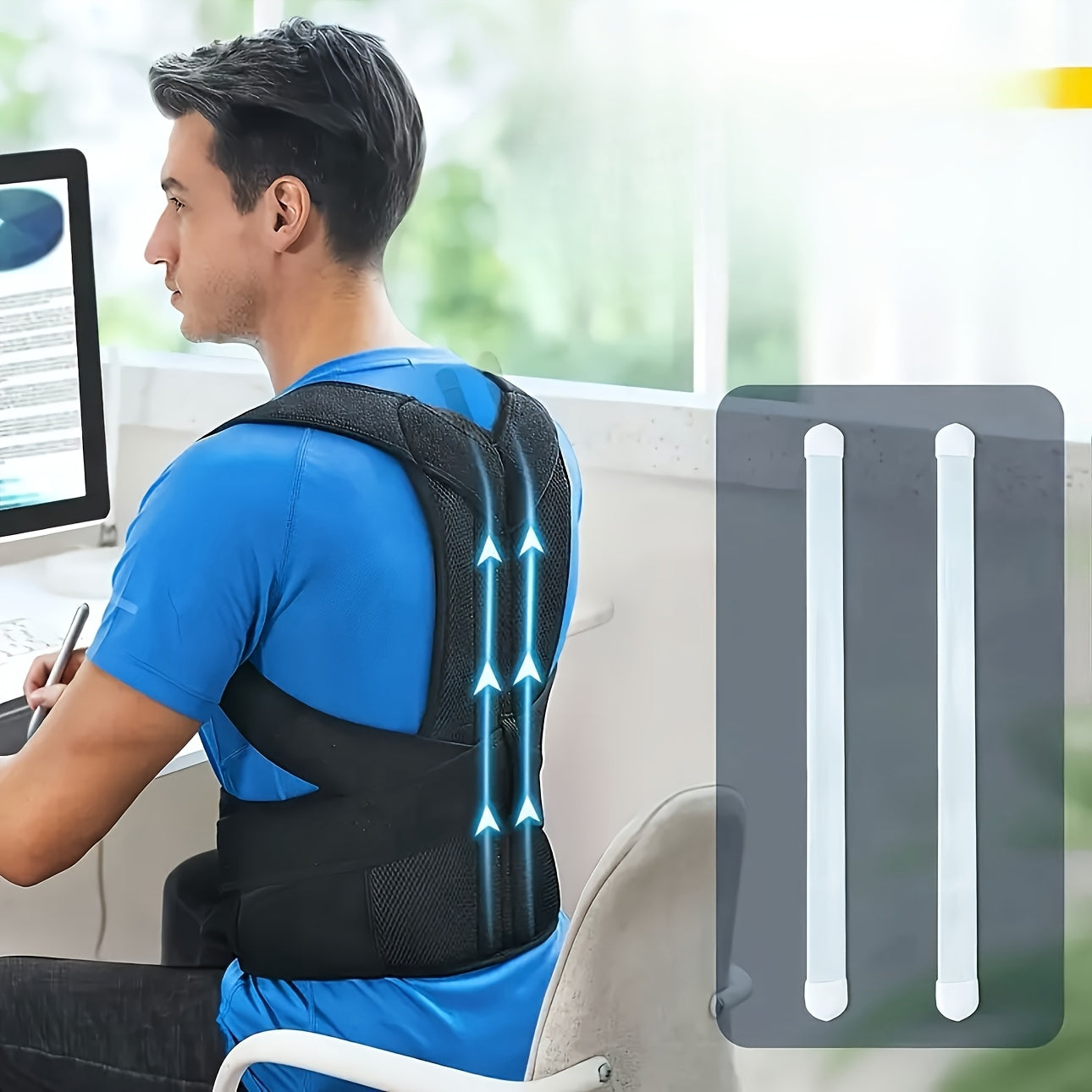 Black Adult Back Support Belt | Adjustable Upper-Back Posture Corrector with Shoulder Straps and Lumbar Pad, Invisible Spine Brace for & – Ergonomic Design