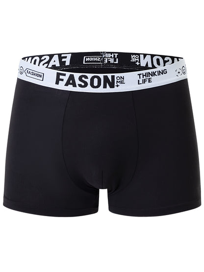 12/24pcs Men'S Boxer Briefs - Breathable, Comfortable, Stretchy Underwear with "FASON" Letter Print, Black, Casual Style, Comfortable Underwear | Stylish Boxers | Smooth Texture Fabric, Men'S Underwear, Boxer For Big Men, For