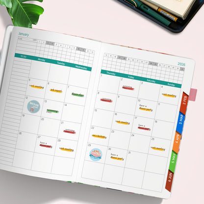 1pc Dzhzal Elegant Floral - Planner with Monthly View, Daily Organizer, Banded Elastic Closure, Pen Loop, Inner Pocket - Compact A5 Notebook (14.48x21.08cm) for Professionals, Students, Personal & Office Use - Perfect Gift Id