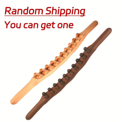 Double Row 20 Beads Carbonized Massage Stick - High Quality Wooden Meridian Roller, Suitable for the Whole Body, Professional Abdominal Gua Sha Tool, Health Care Massage Tool, Suitable for Waist/Abdomen/Legs/Hands/Back Body S