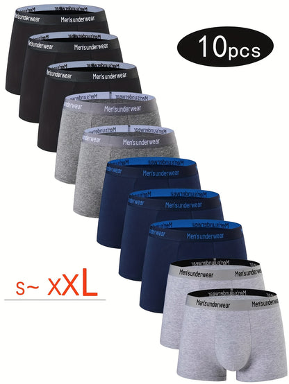 10pcs Men's Cotton Underwear, Casual Boxer Briefs, Breathable Comfort Stretch Sports Short Pants, Underwear for Men Boxers, Boxer Shorts for Men Personalised Gifts, Leisure Underwear, Casual Wear, Snug Fit, Stretchable Fabric