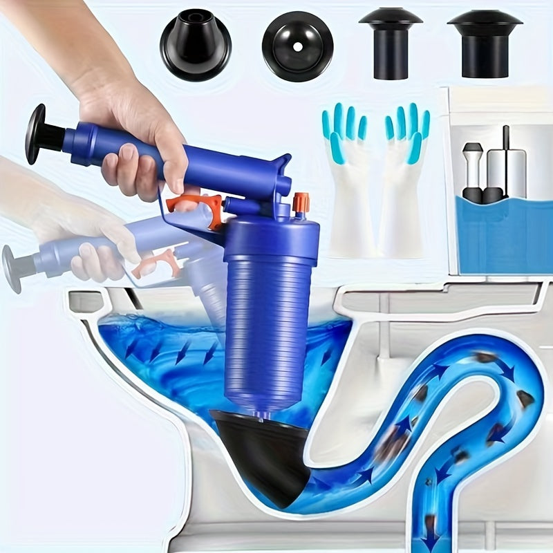 1 Set Toilet Plunger, Drain Clog Remover Tool With 4 Sized Suckers, High Pressure Air Drain Blaster Gun, Tub Drain Cleaner Opener, Sink Plunger For Bathroom Kitchen Bathtub Toilet Floor Drain Clogged