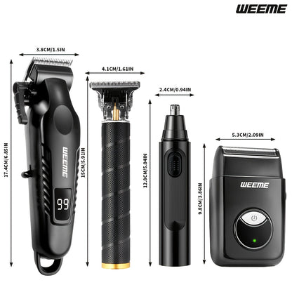 WEEME 4pcs Men's facial grooming set, household electric hair clipper set USB fast-charging electric hair clipper + T-trimmer + razor + nose hair clipper Haircutting, shaving, nose hair t* Car travel home Father's Day/Birthda
