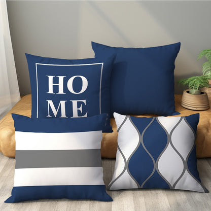 4pcs Navy Blue & White Geometric Throw Pillow Set - Modern Contemporary Cushion Covers with Grey Accent, Soft Plush Texture, Zipper Closure, Hand Wash Only for Sofa, Bed, Chair - Navy Blue Home Decor in Neutral Tones (Beige,