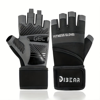 Half Finger Gym Gloves - Extra-Long Wrist Support & Non-Slip Palms for Weight Lifting, Gym Training, Cycling - Durable Black/Brown Design with Adjustable Buckle Closure - Unisex Fitness Gloves, Gym Accessories, Weightlifting