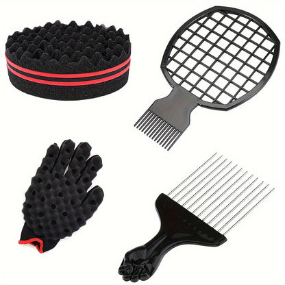 Afro Twist Hair Comb Twist Wave Barber Tool Twist Brush Curl Comb Twist Hair Sponge Twist Wave Curl Brush Comb Twist Hair Coils Comb for Natural Hair Perm comb set, sponge shaped comb, steel needle insertion comb, curling glo