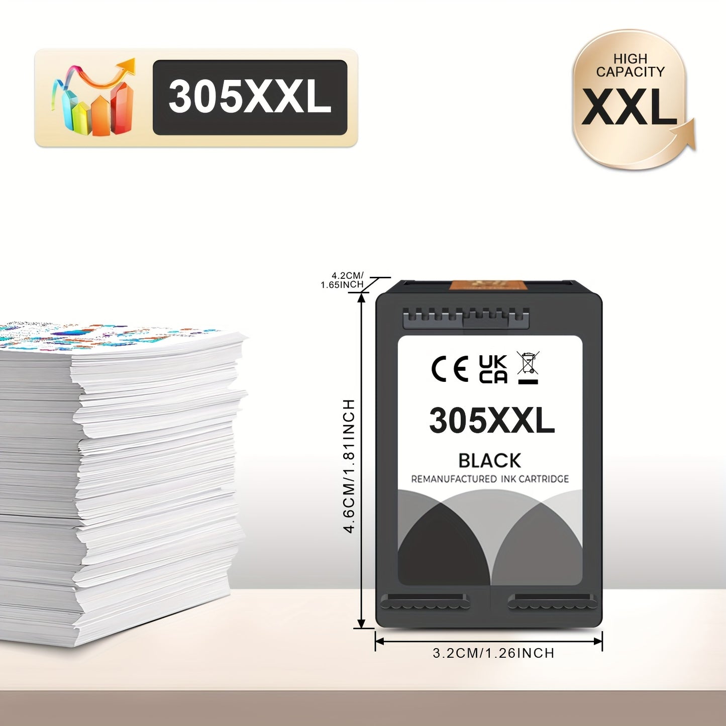 HP 305XXL Black Ink Cartridge Replacement for Deskjet 2700/2700e/2752/2752e/2742/2755/4100/4100e/4152/4155e/6000/6055/6400/6458/6458e - High-Yield, Compatible with HP 305XXL, Extended Printing, Cost-Effective Replacement Ink