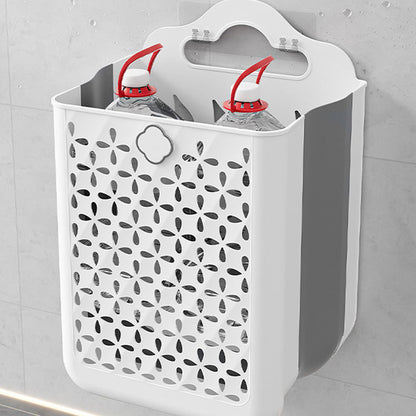 ZREE Large Wall Mounted Laundry Basket (60L, 27x19x39cm) - Foldable Design, Machine Washable, Space saving Bathroom/ Bedroom Dirty Clothes Collector (White/ Grey), Laundry Baskets, Space Saving Laundry Solution, Wall Mounted