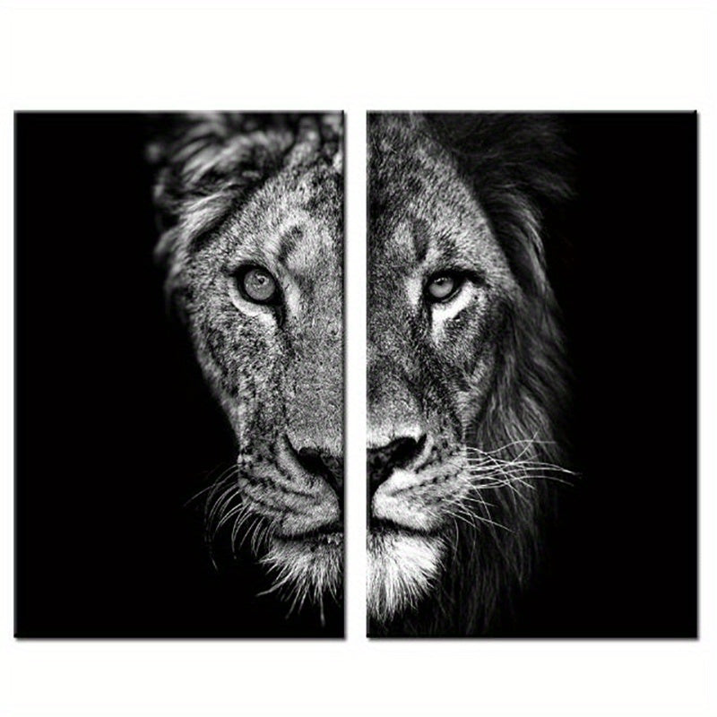 2pcs African Lion Wall Poster - Unframed Canvas Painting for Home Decor - 15.7x23.6in/40cmx60cm - Black and White Design