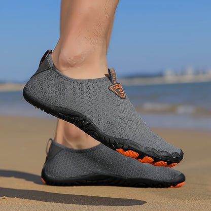 Quick-Dry Five-Toe Water Shoes for Men - Breathable, Non-Slip, Lightweight, Mesh Upper, Rubber Sole - Ideal for Beach, Swim, Hiking & Outdoor Adventures - Black & Orange Design