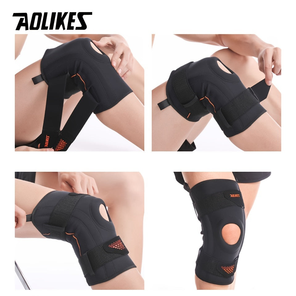 AOLIKES Unisex Spring-Loaded Knee Brace - Black with Orange Accents, Adjustable Straps & Breathable Design for Running, Sports, and Joint Support, Knee Brace for Running, Sports Knee Support, Sleek Knee Brace, Durable Knee Br