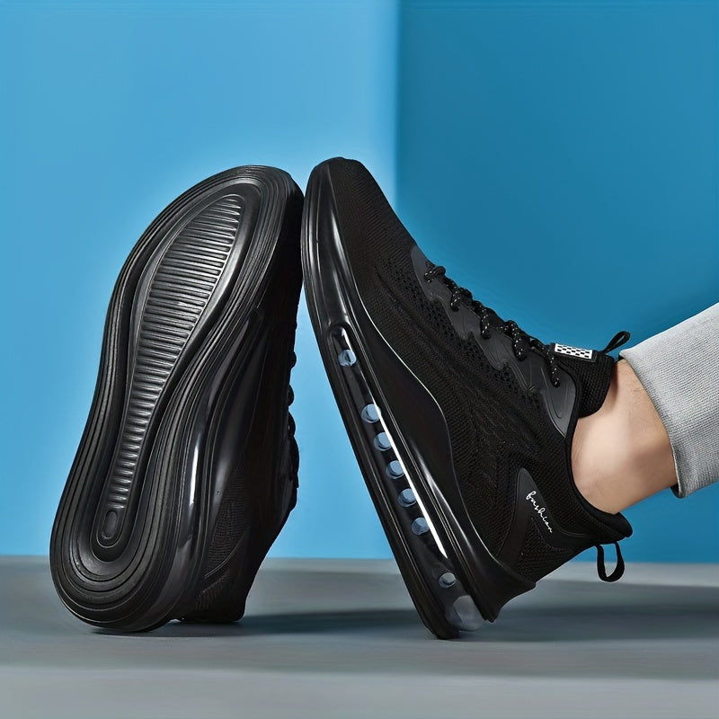 2023 New Men's Running Shoes - Shock-Absorbing Breathable Fabric &amp; PU Cushioning, All-Season Athletic Sneakers with Sport Control Technology, Black Lace-Up Design for Gym, Jogging &amp; Casual Wear