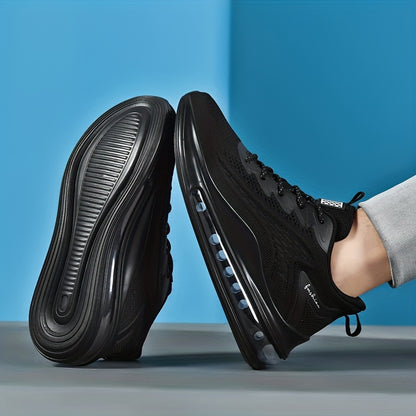 2023 New Men's Running Shoes - Shock-Absorbing Breathable Fabric &amp; PU Cushioning, All-Season Athletic Sneakers with Sport Control Technology, Black Lace-Up Design for Gym, Jogging &amp; Casual Wear