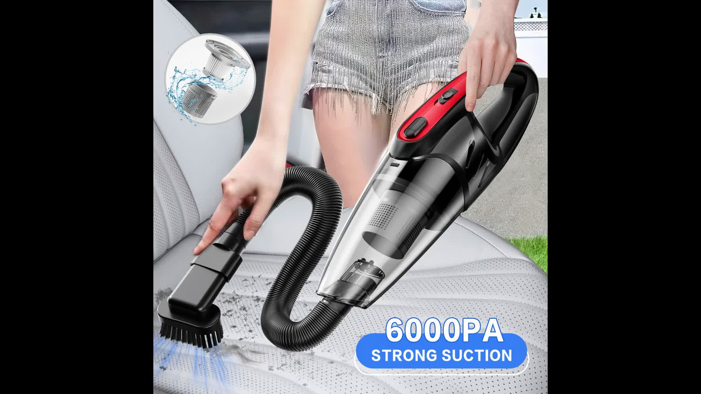 6000PA Car Vacuum Cleaner, Super Suction Power Handheld Vacuum with 2000mAh Battery, Low Noise, Includes 5 Accessories – Ideal for Car Interior Cleaning, Pet Hair Removal & Home Use, Women’s Auto Accessory Gift